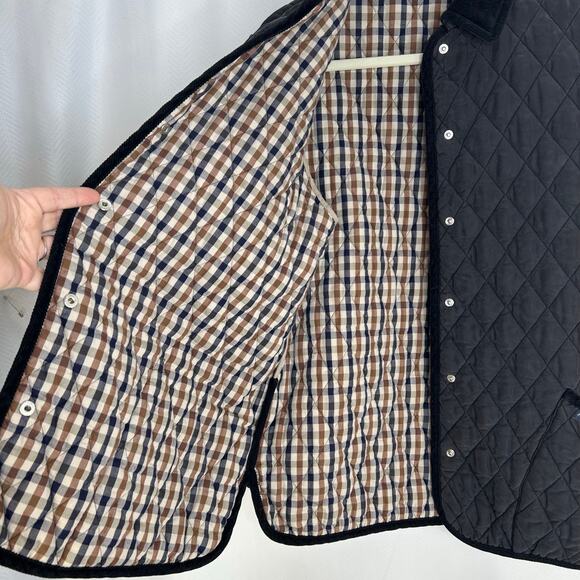 Aquascutum womens black silk quilted jacket size Medium equestrian chore - Picture 6 of 7